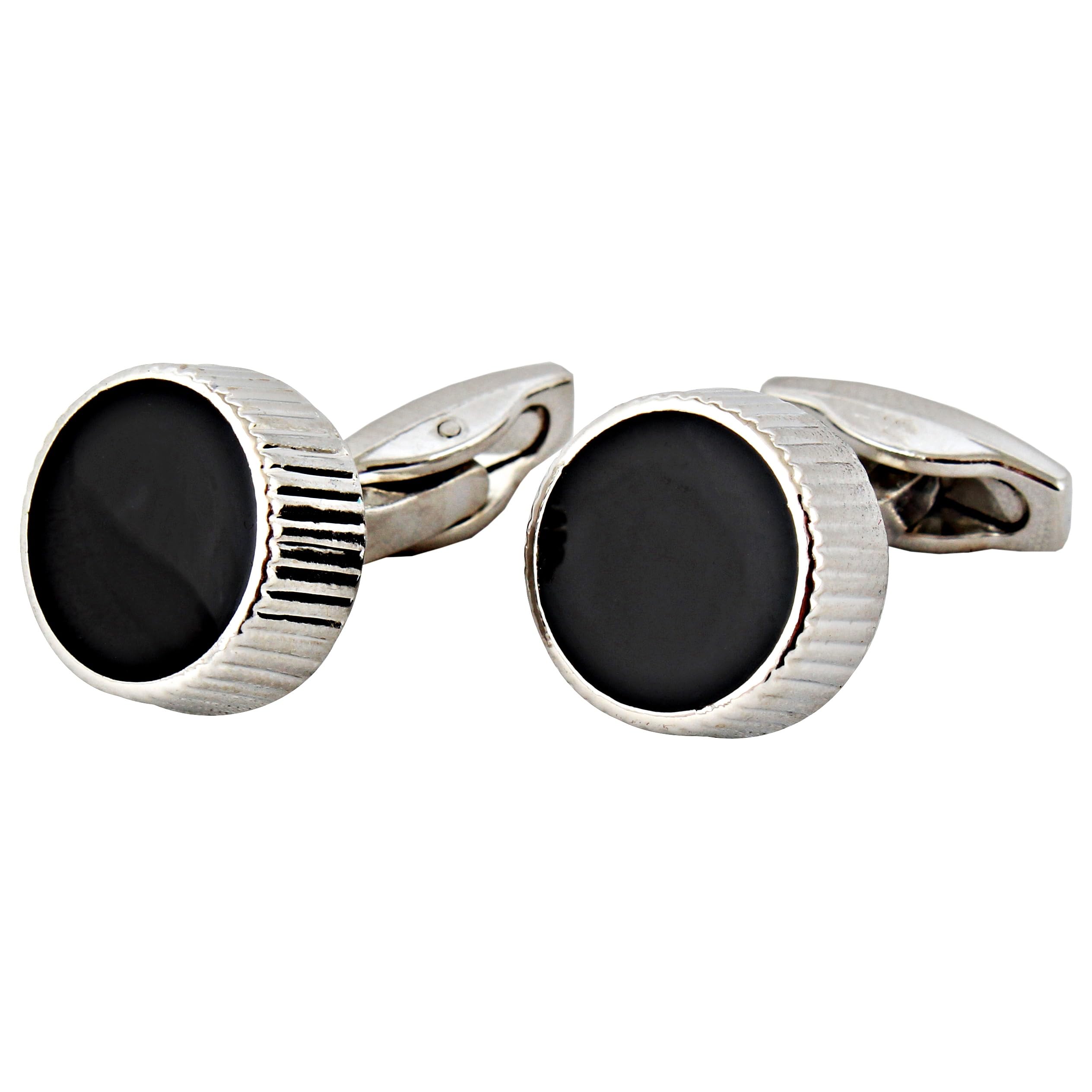 Lucky Jewellery Unique Men Jewelry Silver Plated Black Color Round Sleeve Button Formal Cuff Button Wedding Shirt Button, Suit, Blazer Cufflinks Pair Gift Set for Men (300-CHC4-1066-S) (B0CZNWGK28) Amazon Price History, Amazon Price Tracker