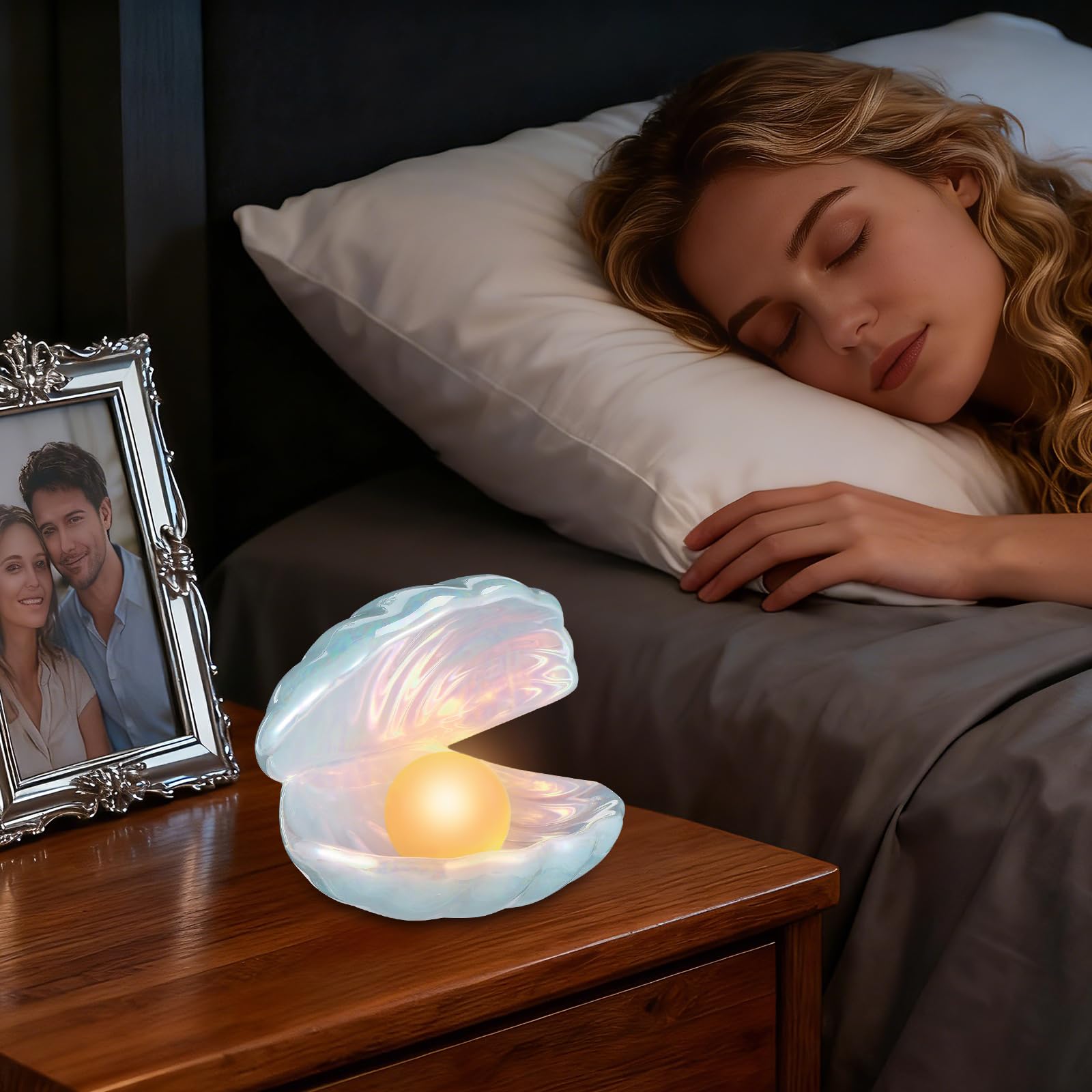 IMIKEYA Shell Pearl Light, LED Ceramic Pearl in Shell Night Light