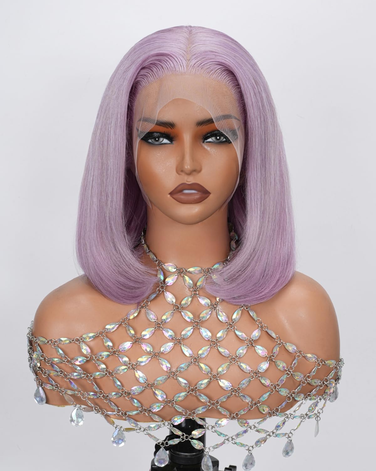 HD Transparent 13X4 Blunt Cut Bob Wig Human Hair Lace Frontal Wigs 180% Density Thick Pre Plucked Glueless Bob Lace Front Wigs Light Purple Short Bob