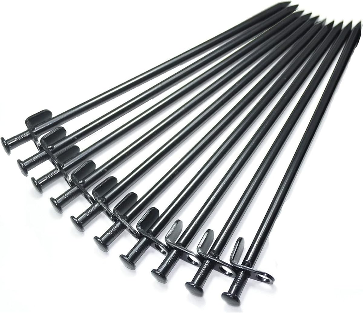 Paquete de 10 estacas para tienda de campaña, estacas para acampar resistentes de 11,8 pulgadas, color negro | Tienda de campaña con estacas de acero irrompibles e inflexibles para viajes al aire libre, senderismo, jardinería