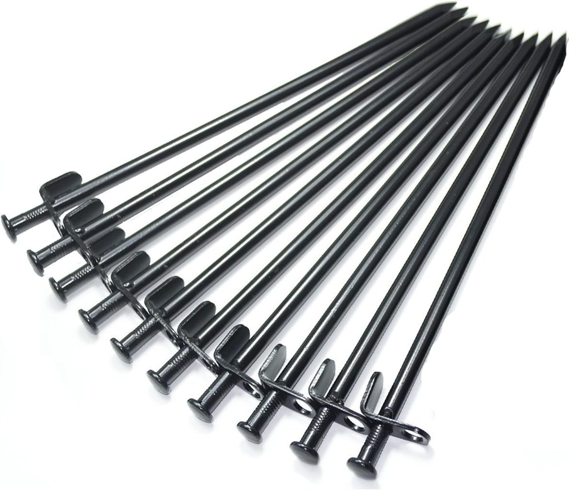 10-Pack Tent Stakes, Black / 11.8inch Heavy Duty Camping Stakes with Oxford Fabric Pouch, Unbreakable and Inflexible Steel Ground Stakes Tent for Outdoor Trip Hiking Gardening