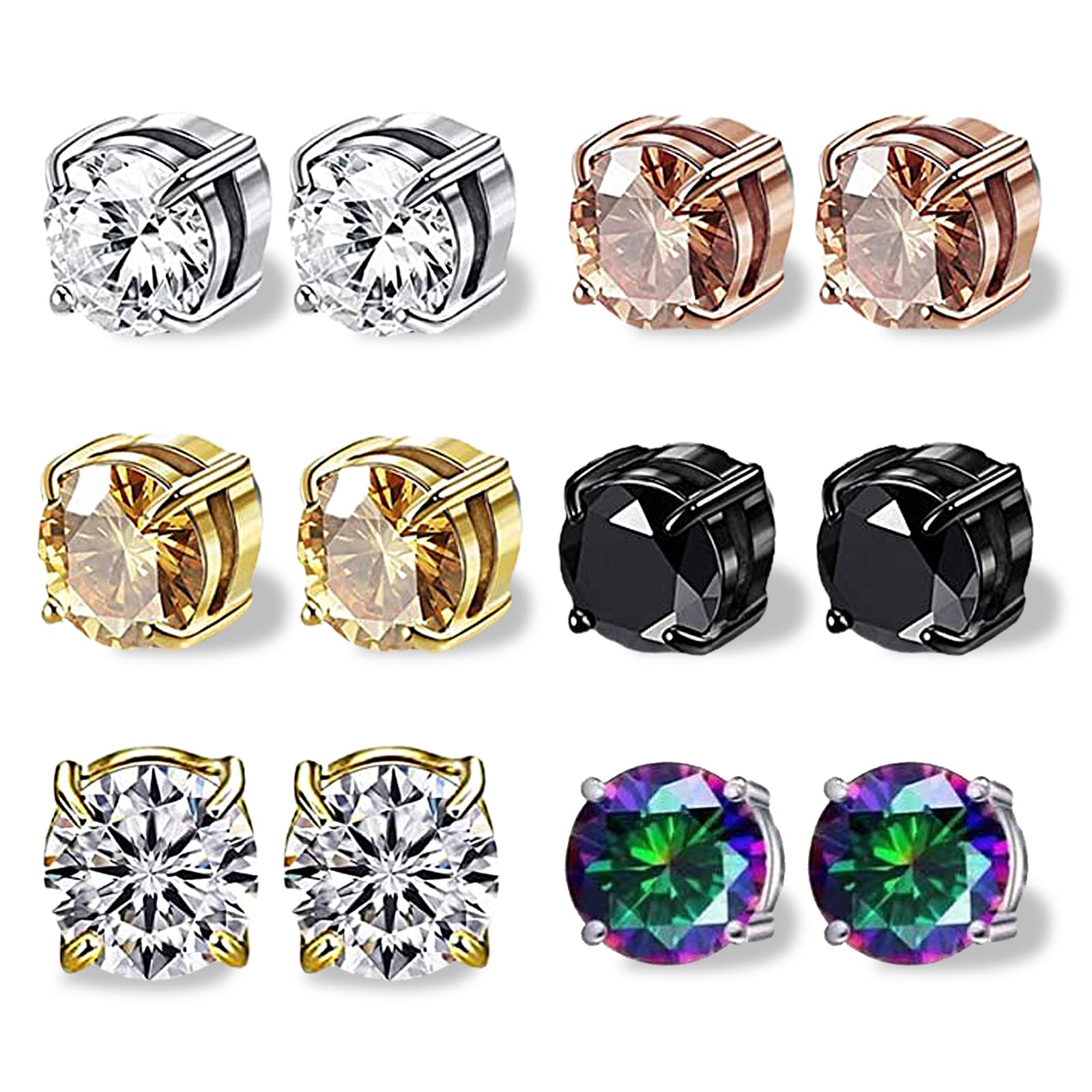 wohn&lebe Acero Inoxidable Imanes Pendientes 6 pares Pendientes de Imán para Hombre Mujer Pendientes Diamante Magnéticos Sin Agujero Perforacion Pendientes Iman Lympha Circurl Magnetic Ear Ornament