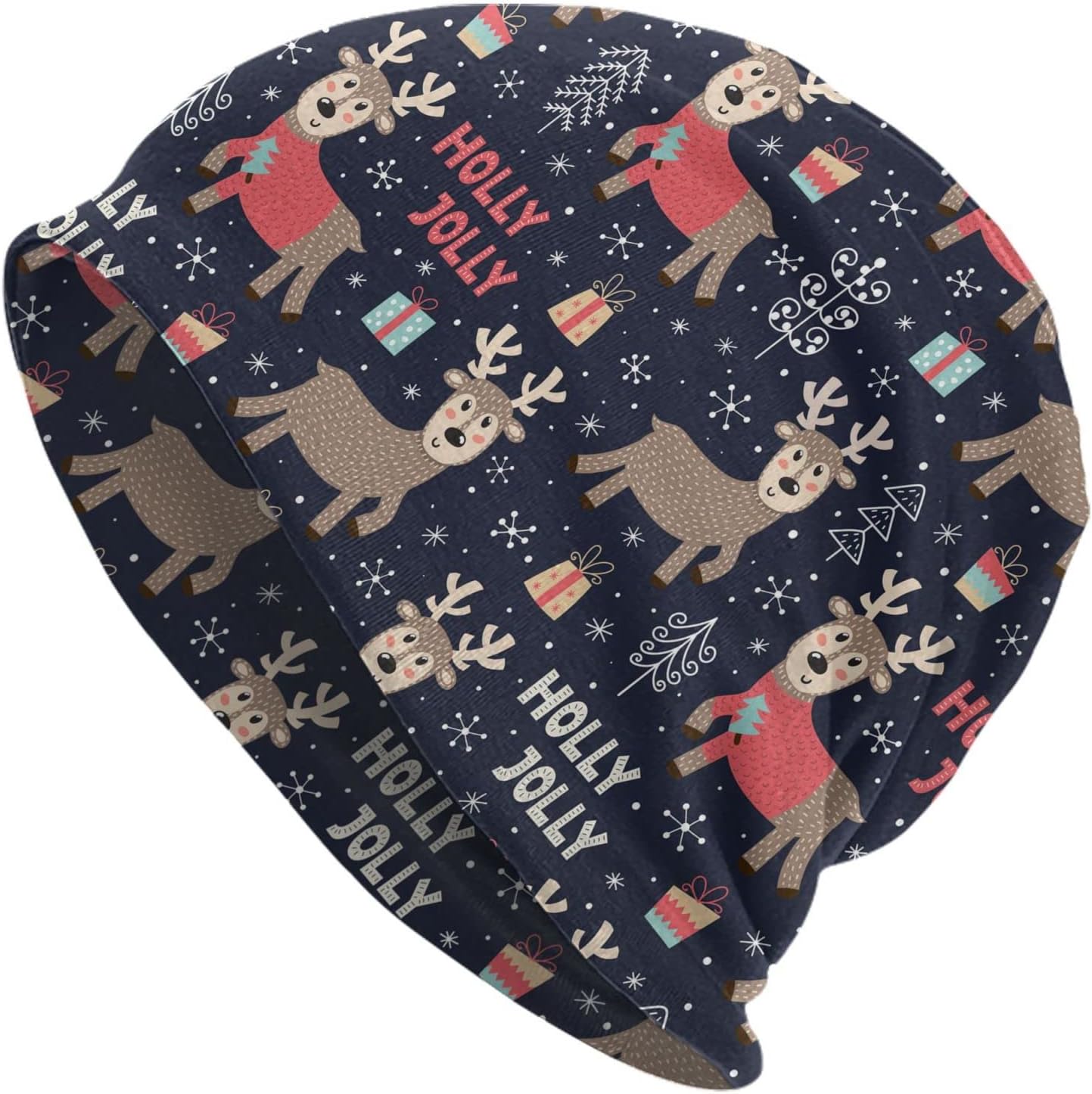 LAIPUTER Christmas Cute Beanie Standard Closed Chemo Hat Cancer Headwear Knitted Hats Baggy Slouchy Cap for Women Men