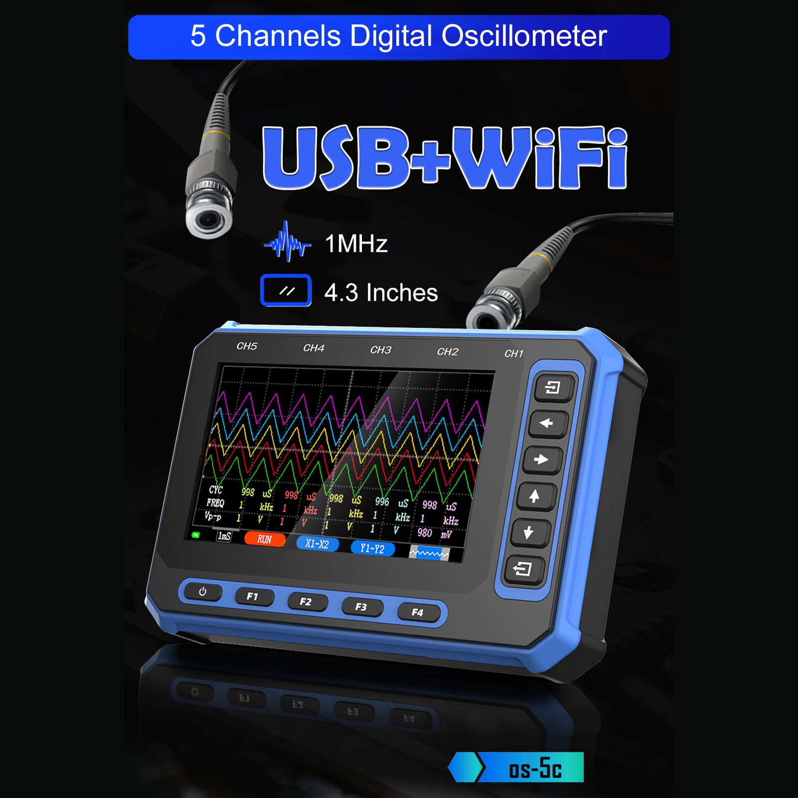 Oscilómetro portátil de mano de 5 canales Alcance digital con pantalla de 2,8 pulgadas Ancho de banda de 1 MHz Frecuencia de muestreo de 3 MHz Grabación de datos a largo plazo (Versión WIFI)