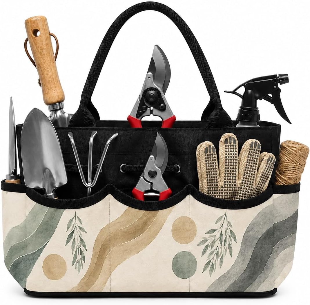Willow Branch Stripe Garden Tool Bag Organizer for Shed in Zen Style