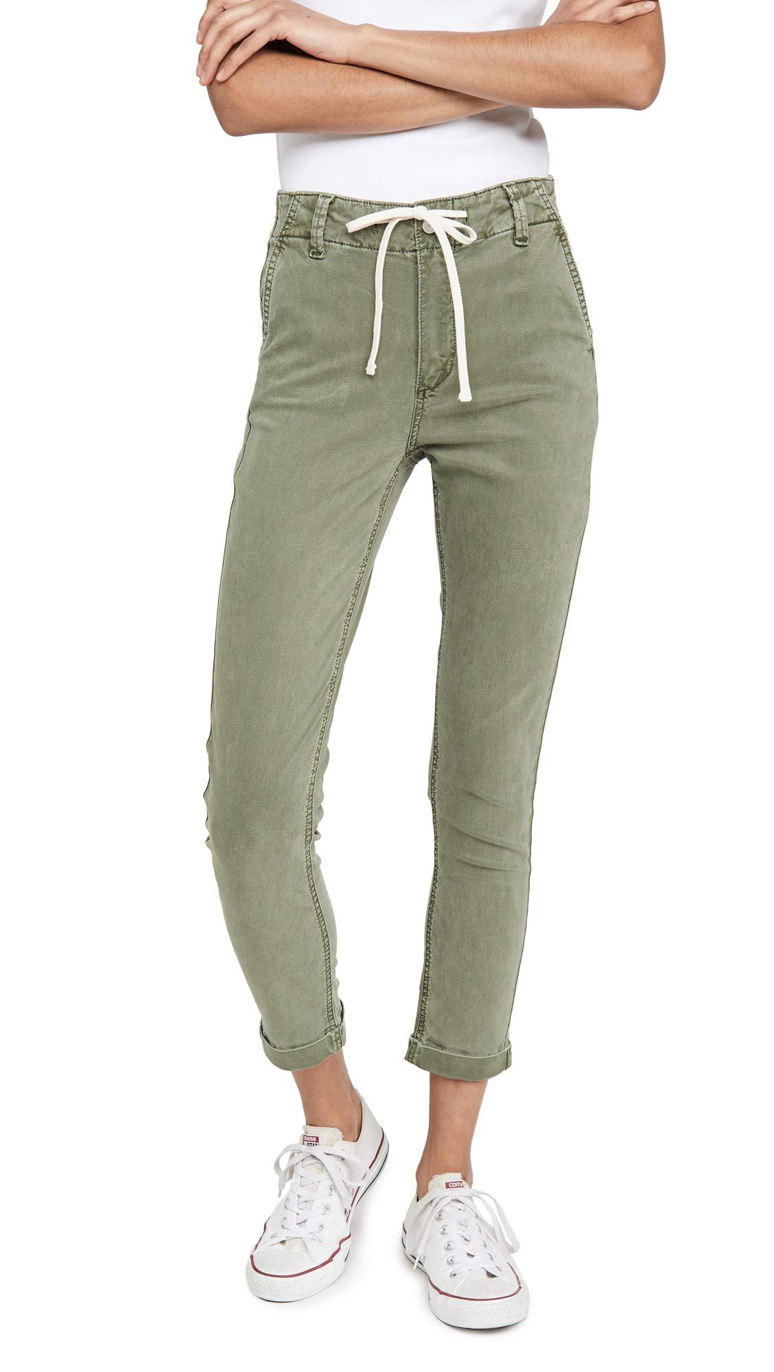 Paige Womens Christy Pant High Rise Tapered Cuffed Above The Ankle in Black Shadow