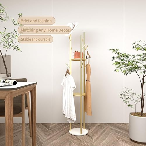 Miniatura 3 de Moderno perchero y ropa  9 ganchos y 3 estantes  resistente y elegante, soporta hasta 220 libras, ahorra espacio y es duradero con diseño elegante