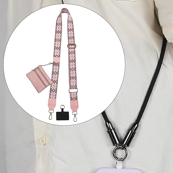 Jiimhte Telefoon Strap Met Rits Pouch, Telefoon Strap Crossbodys Telefoon Lanyard Met Portemonnee CrossBodys Telefoon String Met Rits Portemonnee Pouch Verstelbare Telefoon Ketting Portemonnee Badge