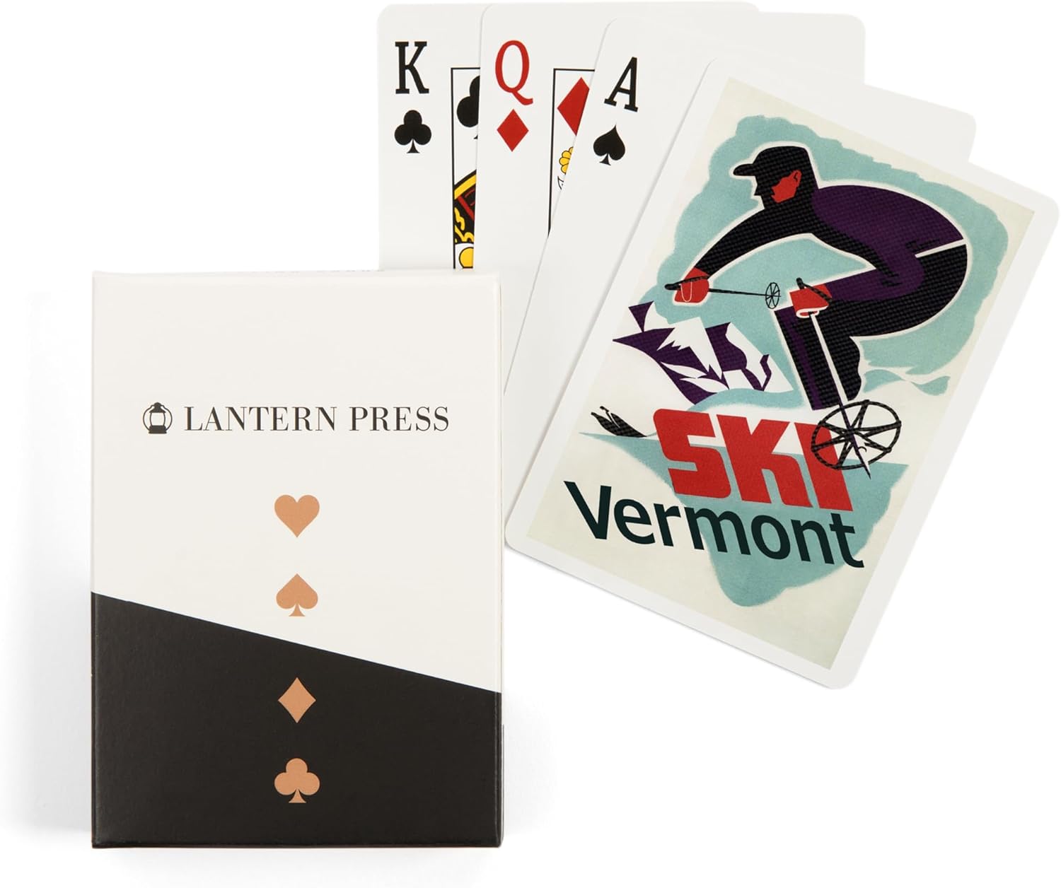 Lantern Press Ski Vermont, Retro Skier, 52 Playing Cards for Adults, Poker Size Card Deck