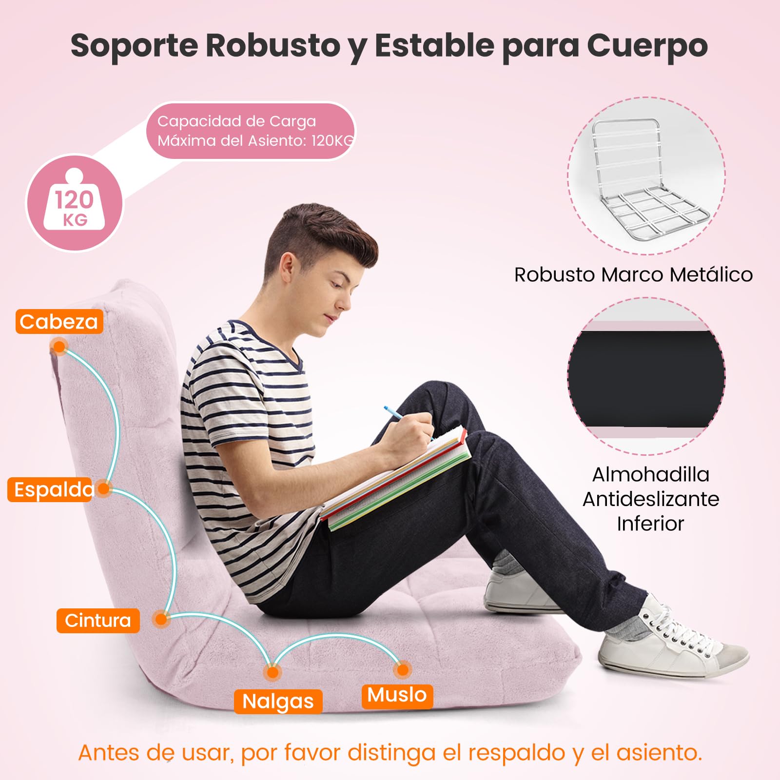 COSTWAY Sofá Suelo, Silla de Suelo Individual, Respaldo Ajustable en 14 Posiciones, Sofá Perezoso con Esponja Gruesa y Tela de Terciopelo, Silla Plegable de Meditación y de Lectura (Rosado Claro)