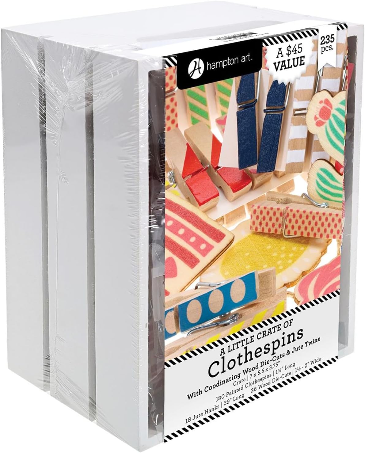 Hampton Art Little Crate of Clothespins, Cuts and Jute, 235pc