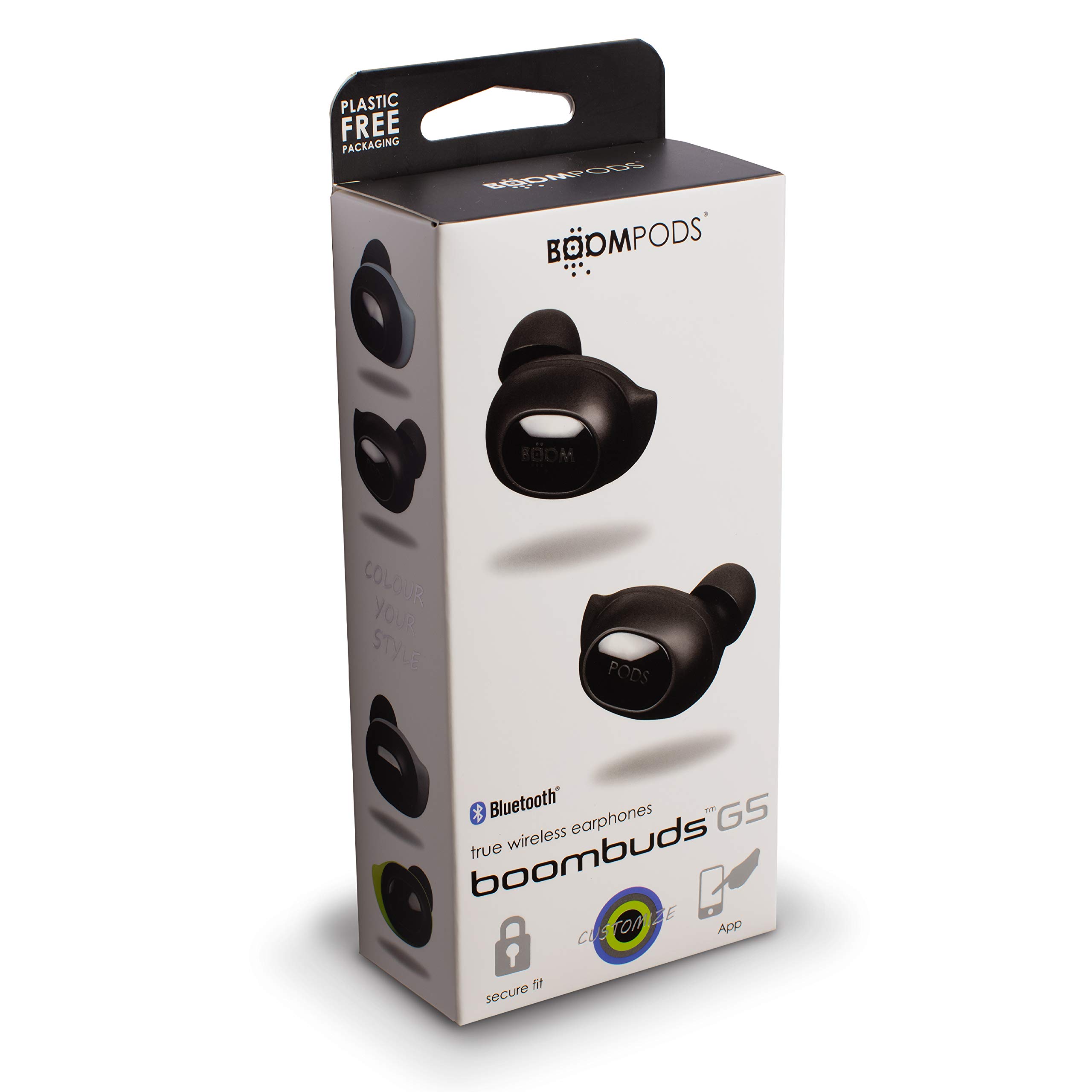 Boompods Boombuds GS True bezprzewodowe słuchawki douszne, słuchawki douszne TWS z mikrofonem, ochrona IPX4, czas odtwarzania 4,5 godziny, kolor czarny