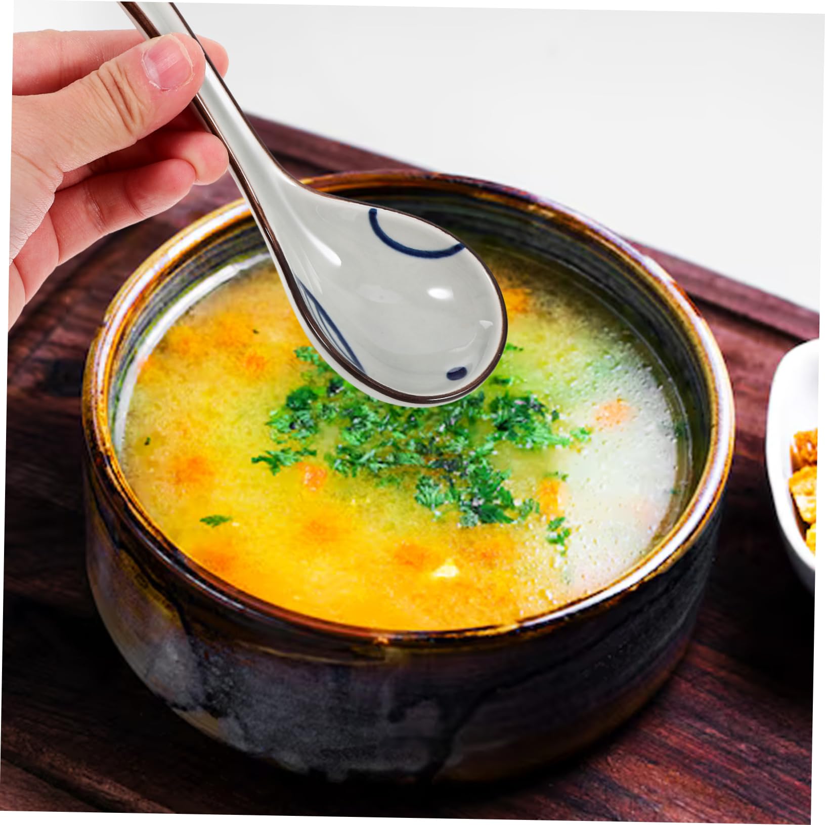 Cucharas Soperas de Cerámica Mango Largo, 6 Piezas, Estilo Japonés