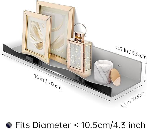 Miniatura 3 de YMVV Estante flotante montado en acrílico de espejo negro grande de 15.7 pulgadas, estante organizador de perfumes, organizador moderno de