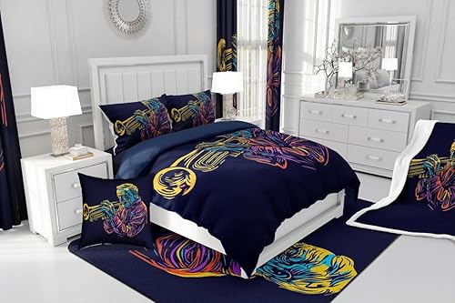 Miniatura 4 de Erosebridal Juego de ropa de cama de trompeta con música y pintura al óleo, funda de edredón clásica abstracta de tuba, funda de edredón de