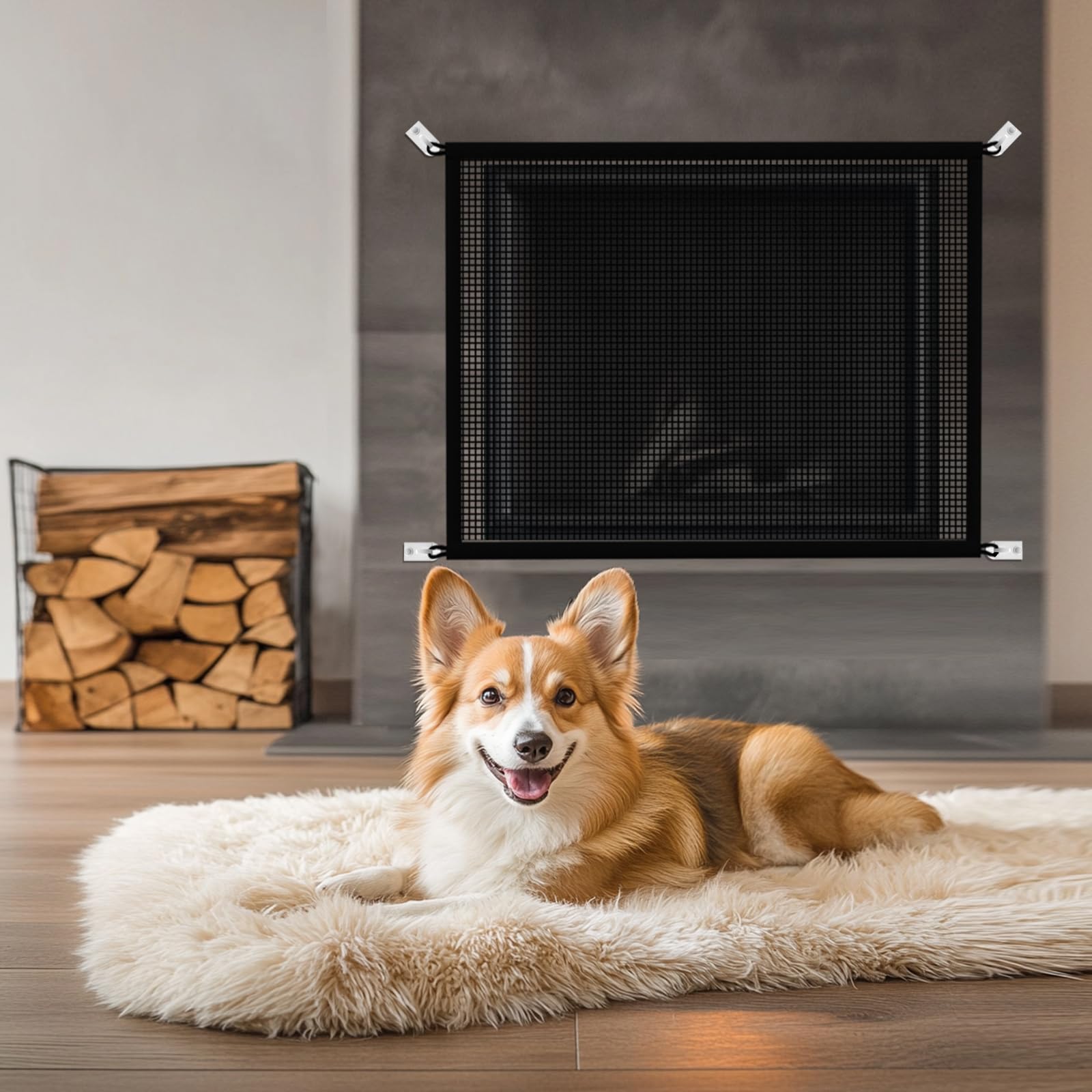 Photo 1 of Fireplace Screen Safe Mesh Gate: Child Proof Barrier Guard Living Room Fire Place Cover for Toddler Baby and Pets(29"x38")