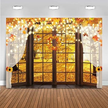 Hilioens 8x6ft Fall Windowsill Backdrops for Photography Autumn Forest Scenery Background for Photoshoot Maple Leaf Natural Scenery Banner Decoration Party Supplies Photo Studio Booth Props