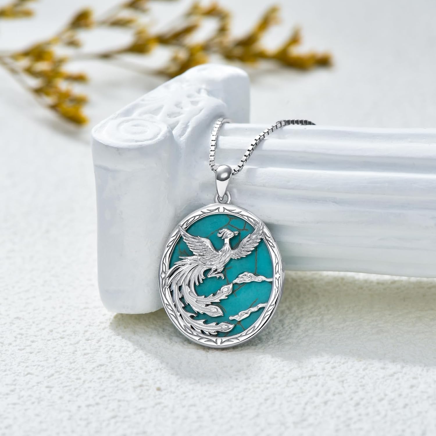 Genuine Phoenix Turquoise Pendant Necklace, Sterling Silver Boho Native Western Jewelry Birthdays Gift for Women - Image 5