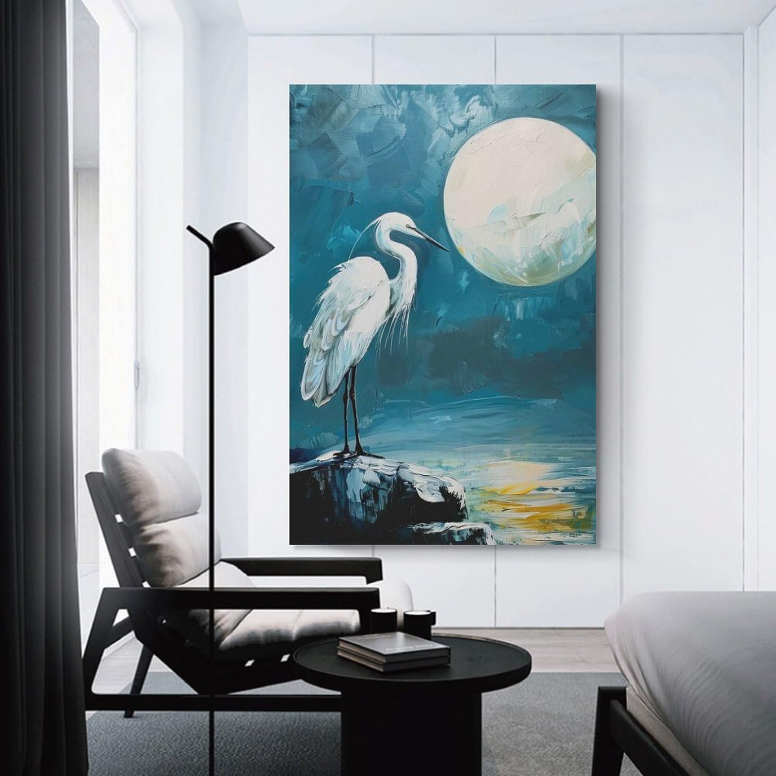 Junmoney Room Decor Wall Art Heron on Rock, 16x24inch(40x60cm), for Living Room, Lounge Or Sitting Room, Canvas Styling for A Polished Room Look