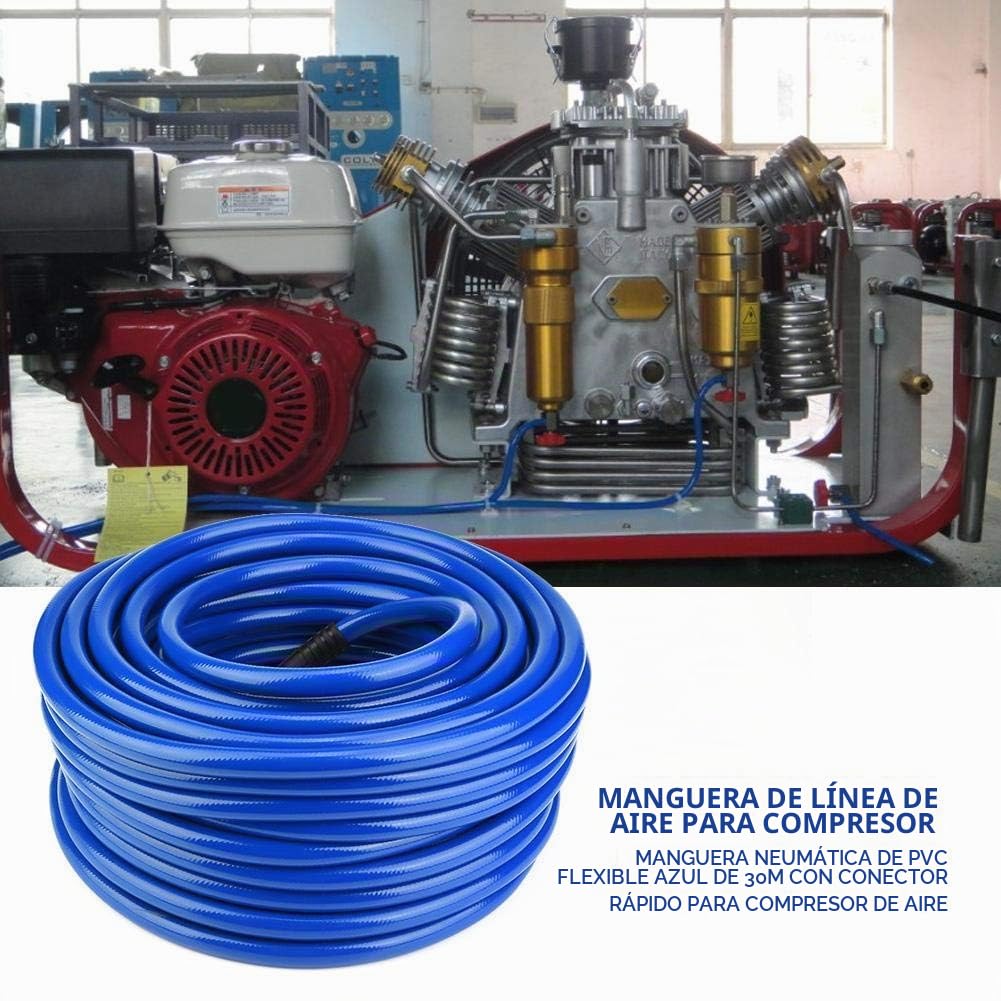 Airline Hose de Alta Presión de 30 m con conector rápido BPS de 1/4 ", Manguera neumática flexible de PVC para compresor de aire, manguera neumática de 3 capas para compresor