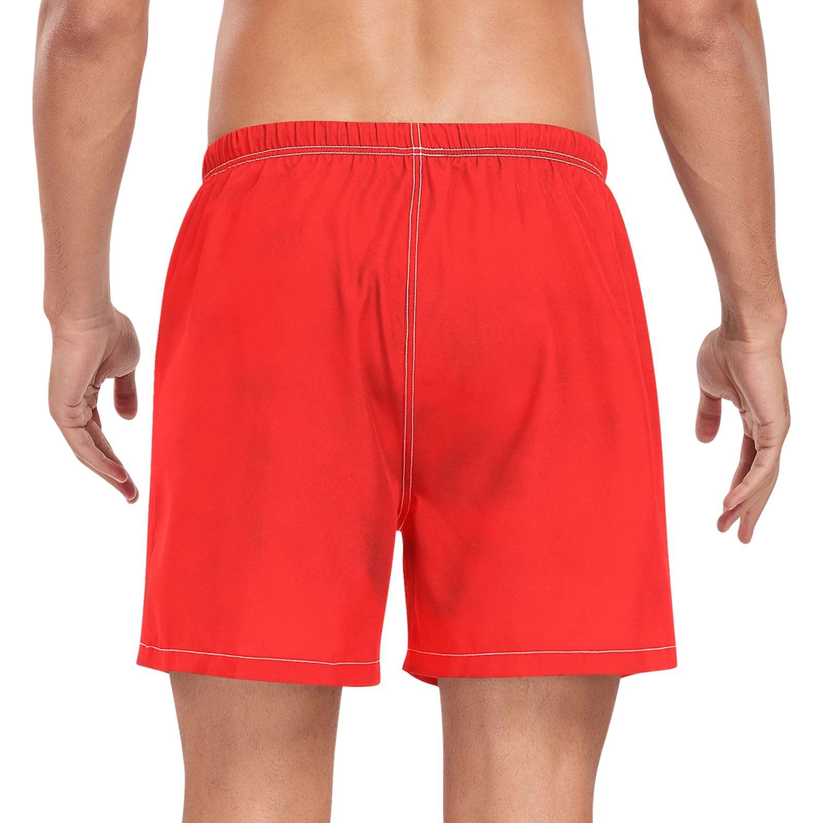 Red Solid Color Pure PlainMens Swimwear Trunks Men's Double Layer Workout Running Shorts with Compression Liner Board Swimming Shorts Quick Dry