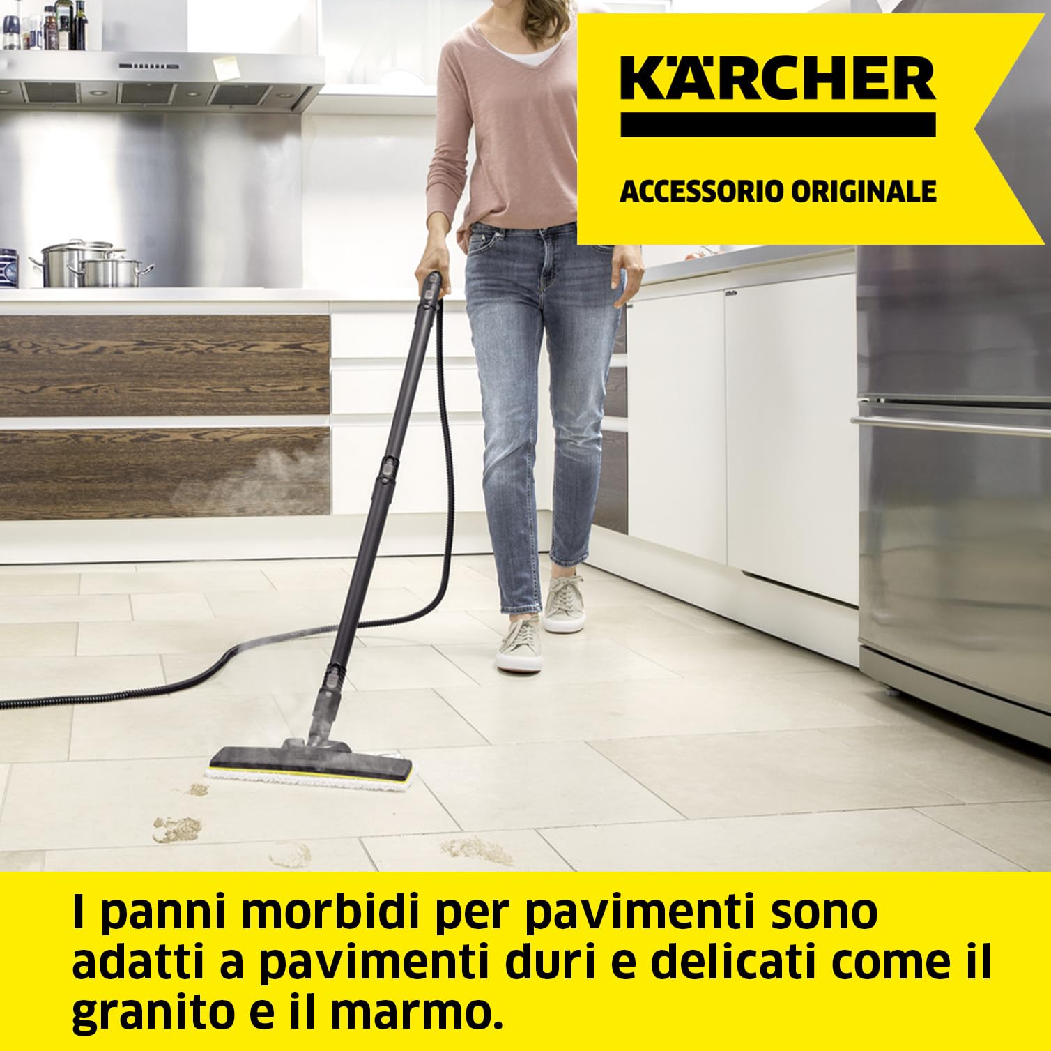 KÄRCHER Set di panni per pavimenti delicati EasyFix con 2 panni morbidi di alta qualità per la pulizia di pavimenti sigillati delicati, accessorio original per i pulitori a vapore Kärcher