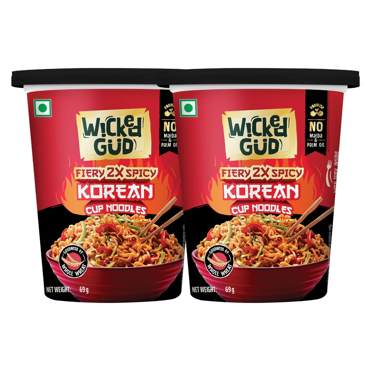 WickedGud Korean Cup Noodles Fiery 2X Spicy Pack of 2 | Whole Wheat | No maida | No Palm Oil | 69g-image-35