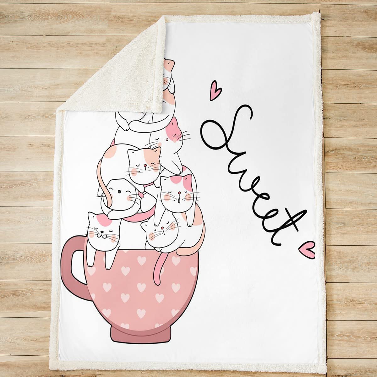 Manta de sherpa para gatos y gatos, para niños, niñas, para mascotas, gatos, para sofá, cama, animales encantadores, King 87 x 94 pulgadas