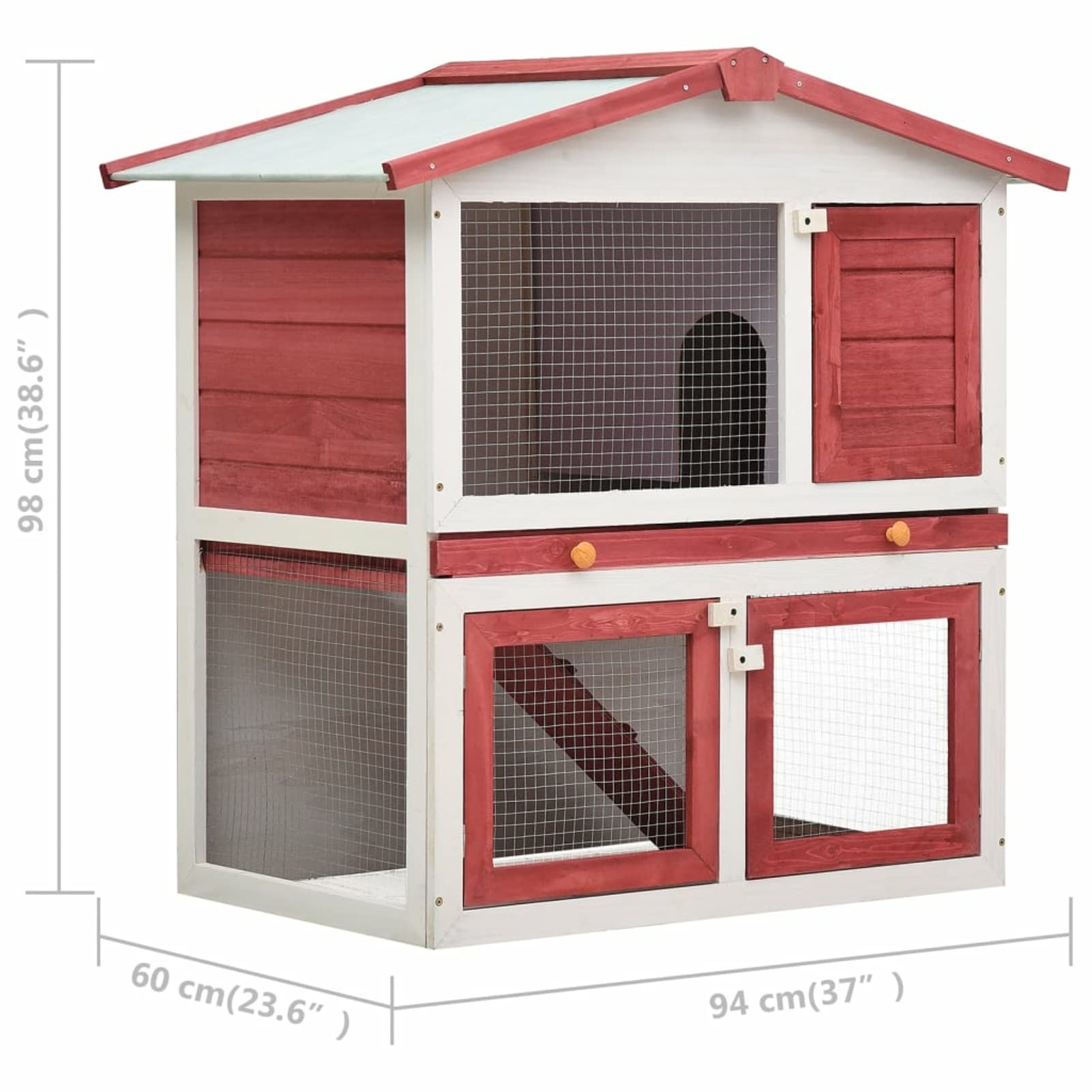 ZEYUAN Jaula conejera con 3 Puerta, Jaula Cobaya, Jaulas para Conejos, Jaula Hamster, Casa Conejo, Casita Conejo, Kid Conejo,s Madera Rojo