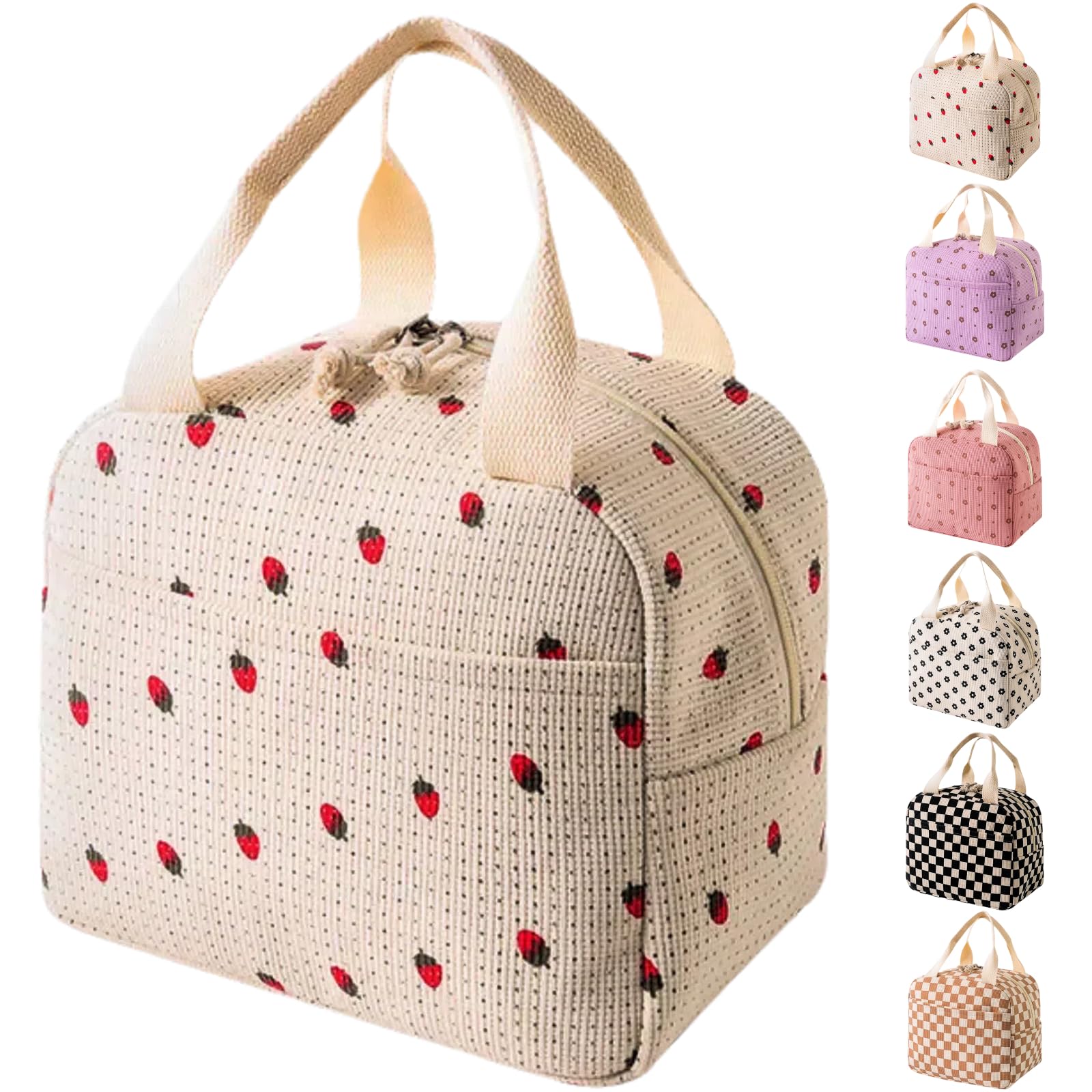 Arae Lunch Bags for Women Reusable - Large Insulated Lunch Box Lightweight Tote for Work, Travel, Beach & Daily Use, Strawberry - Beige — image 1