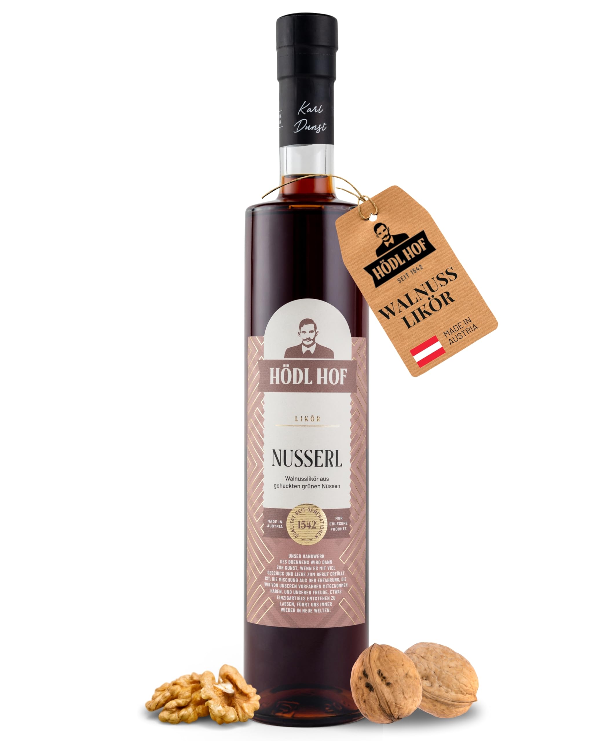 Hödl Hof Walnuss-Likör 0,5L I Hochwertiger Nusserl-Likör mit Walnüssen I Feinster Premium-Nuss-Likör mit Noten von Feigen & Bourbon-Whisky I Edle Spirituose 25% vol