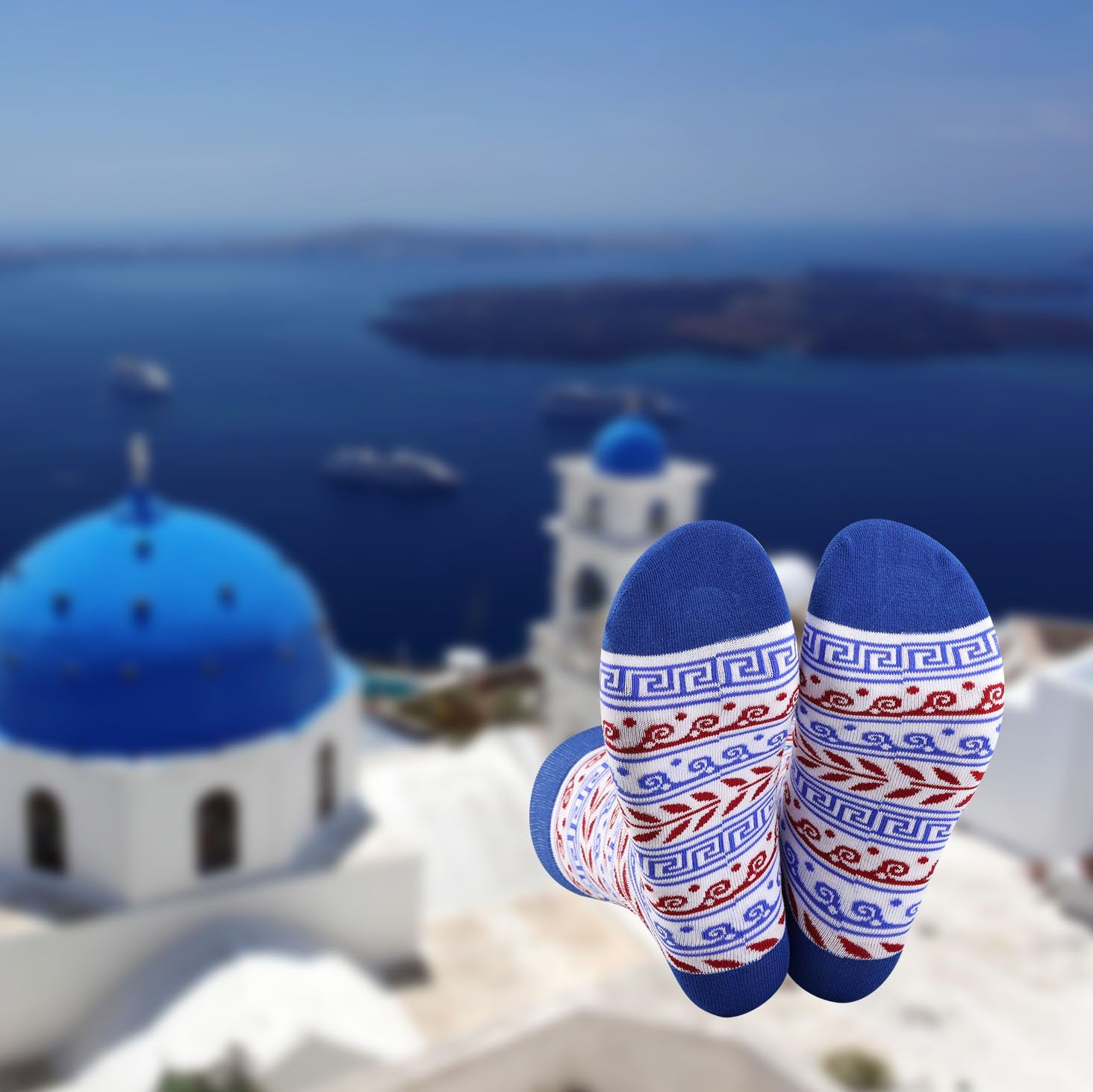G2TUP 2 Pairs Funky Colorful Gift Greek Blue Socks Swirling Waves Crew Socks Greece Traveller Gifts - Image 2