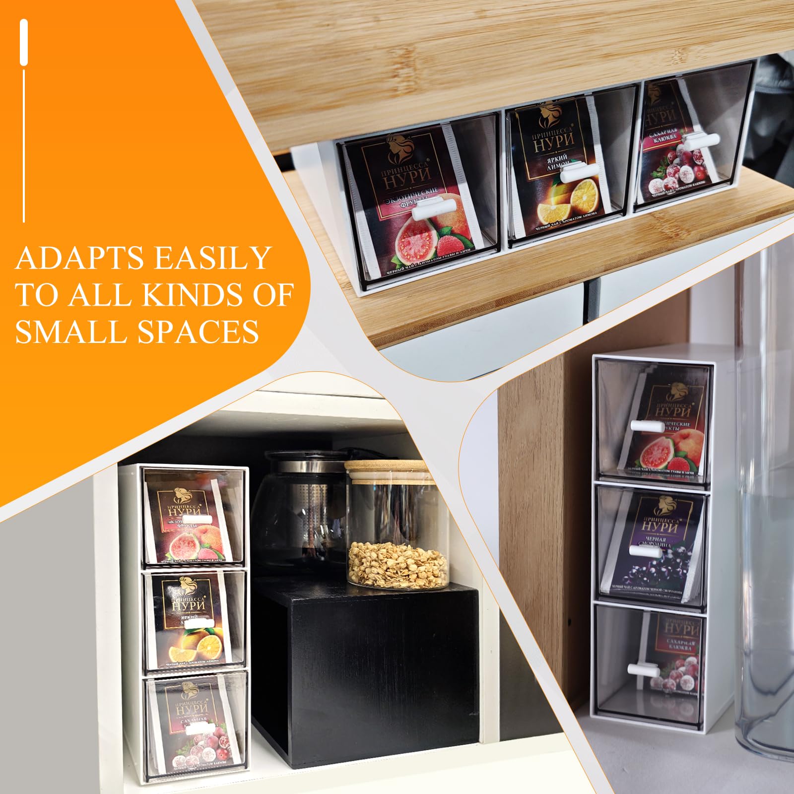 EFUTURETIME 3 Stück Teebox Kunststoff mit 9 Schubladen 22.6x16,5x7,6cm Teebeutel Organizer Stapelbar, Tee Aufbewahrung für Losen Tee, Teebeutel, Kaffee, Zucker, Stift und Kosmetika, Weiß