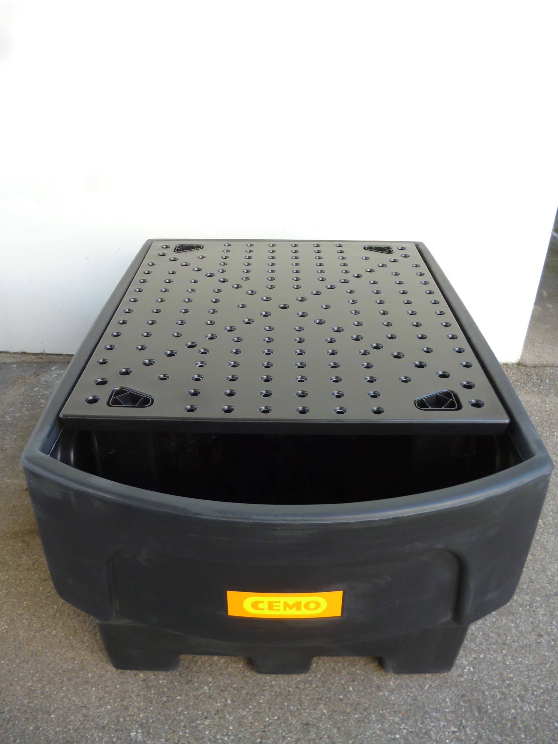 CEMO | Cubeta colectora de PE para contenedores depósito IBC/KTC | para 1 IBC/KTC con Recipiente de trasiego antepuesto | con Placa Perforada de PE