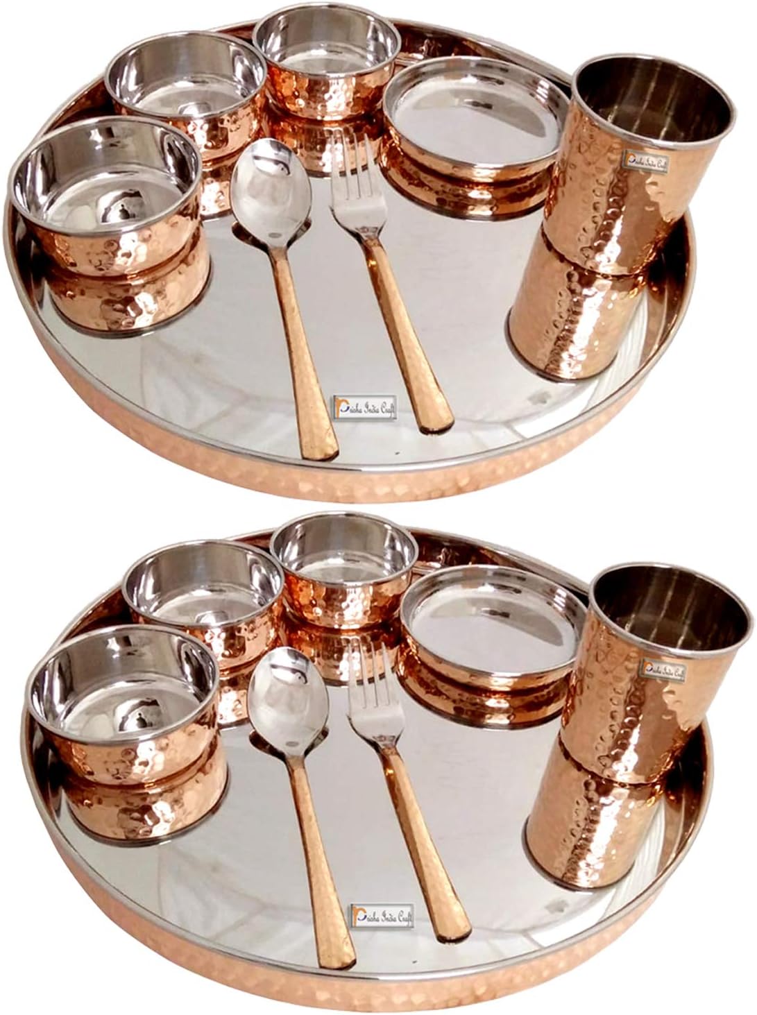 Prisha India Craft Traditional Stainless Steel Copperware Dinner Thali Set, Service for 2