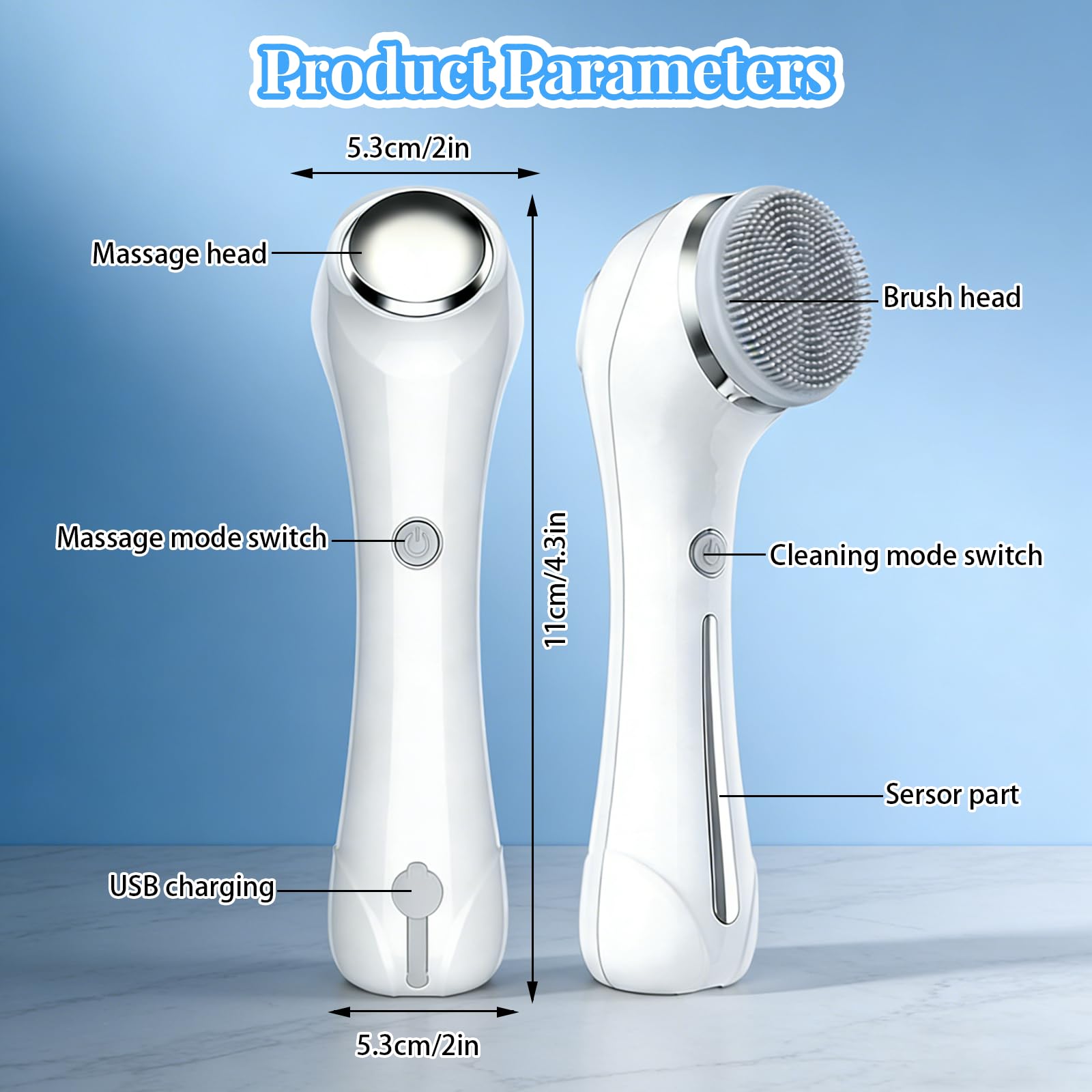Brosse Nettoyante Visage, 2 en 1 Massage Visage avec 4 Embouts pour Nettoyer Le Visage en Profondeur, IPX7 Imperméable Brosse Électrique Visage, 2 Réglages de Vitesse