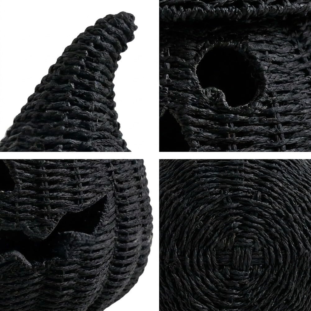 per lanterna Zucca Halloween Paglia Intrecciata Nera Volto Jack O