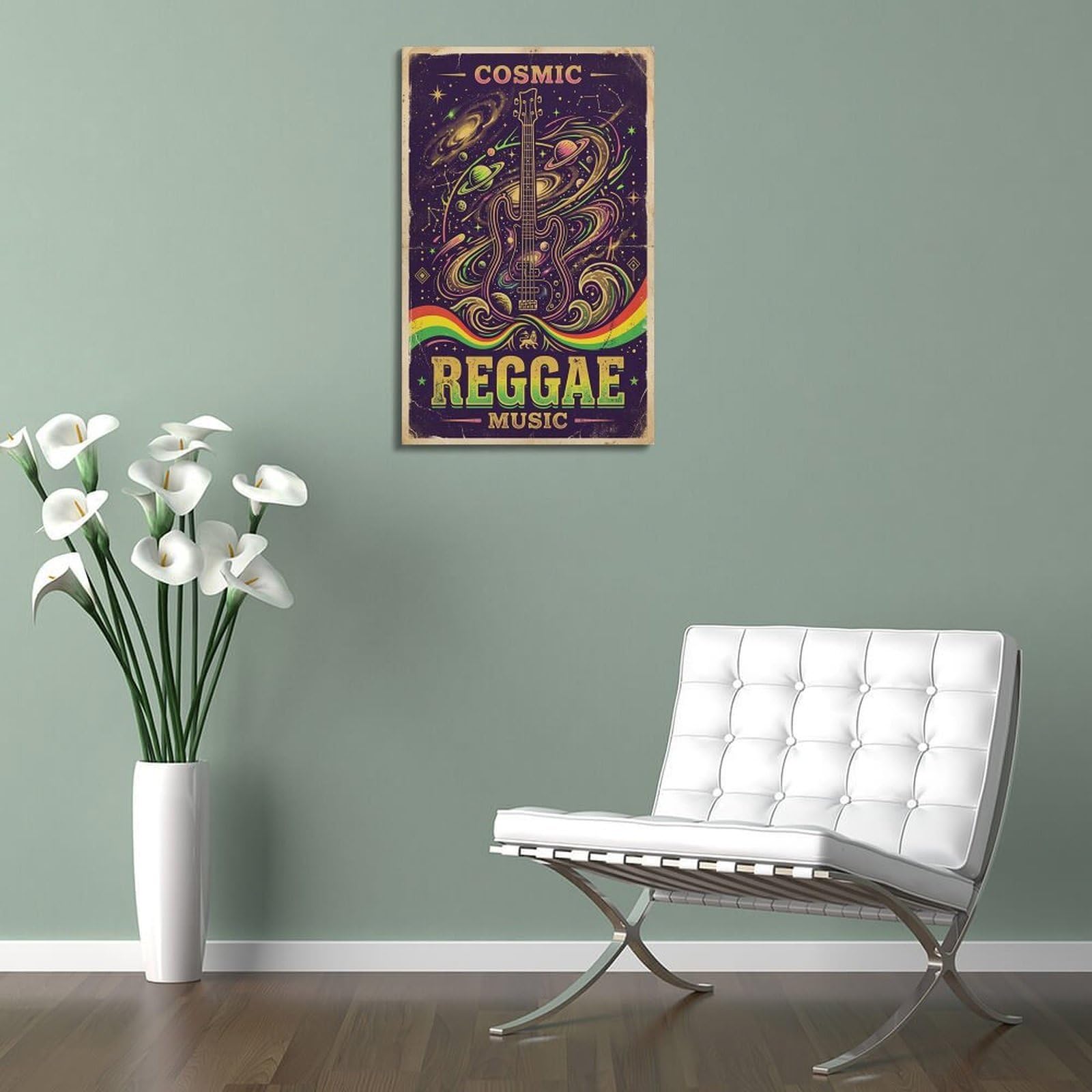 OKNGB Poster decorativo da parete su tela, motivo reggae cosmico con basso-galassia, stampa artistica su tela, poster decorativo moderno per camera da letto, 50 x 75 cm