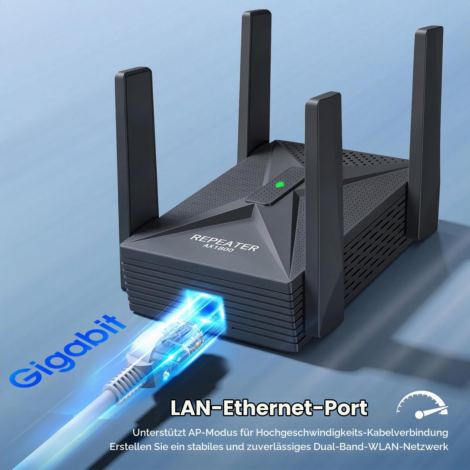 WiFi 6 Repeater, 1800Mbps WLAN Verstärker mit Gigabit-LAN, Dual Band WLAN Repeater für Zuhause, Gaming, Smart TV, Kompatibel Allen Standard-WiFi Routern, bis 8000sq.ft 65 Geräten | 5GHz+2.4GHz Dual Band Wlan Repeater, Internet Booster für Zuhause, Gaming,