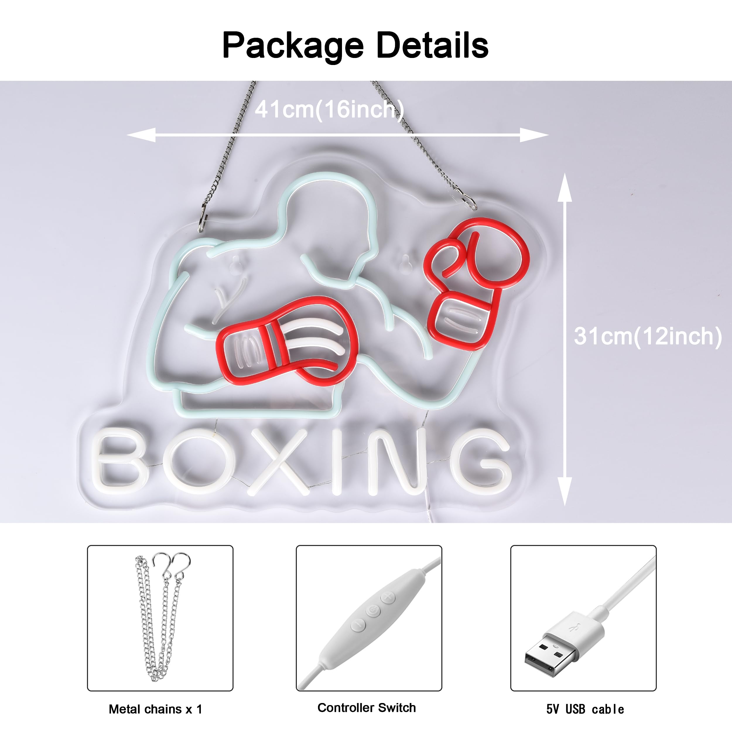 Letrero de neón de boxeo, luces de neón para colgar en la pared, decoración para gimnasio, sala de deportes, sala de juegos, regalos para hombres, cuevas, niños, alimentación por USB, ultra