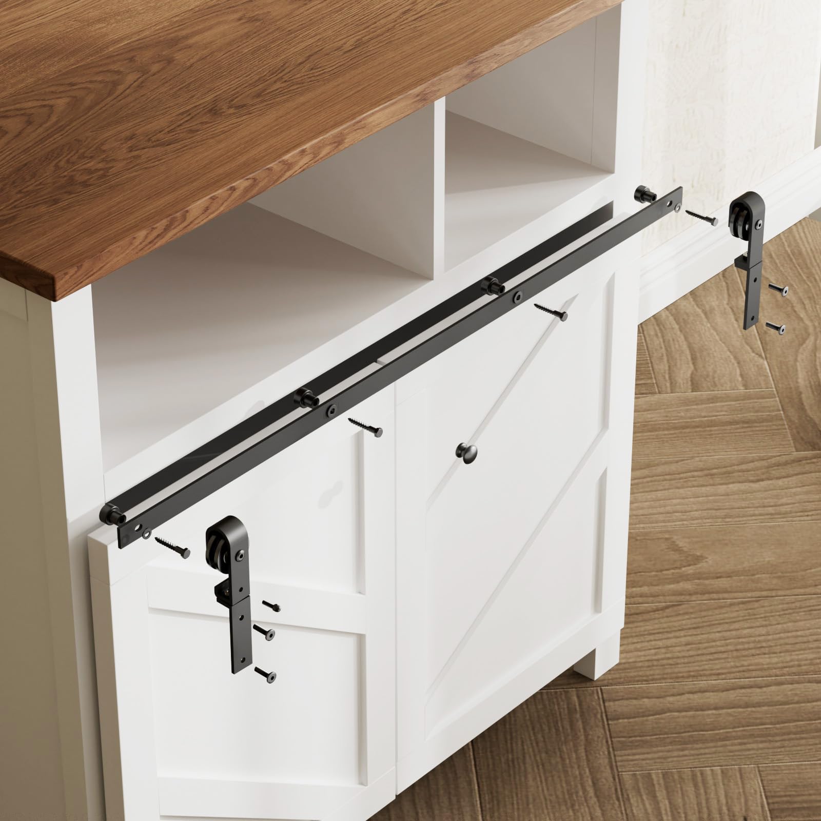 3FT/91.5CM Mini Porta Scorrevole Pieghevole Kit, Mini Set Completo di Accessori Per Porte Scorrevoli, Per Bypass Doppia Porte (senza ante dell'armadio)