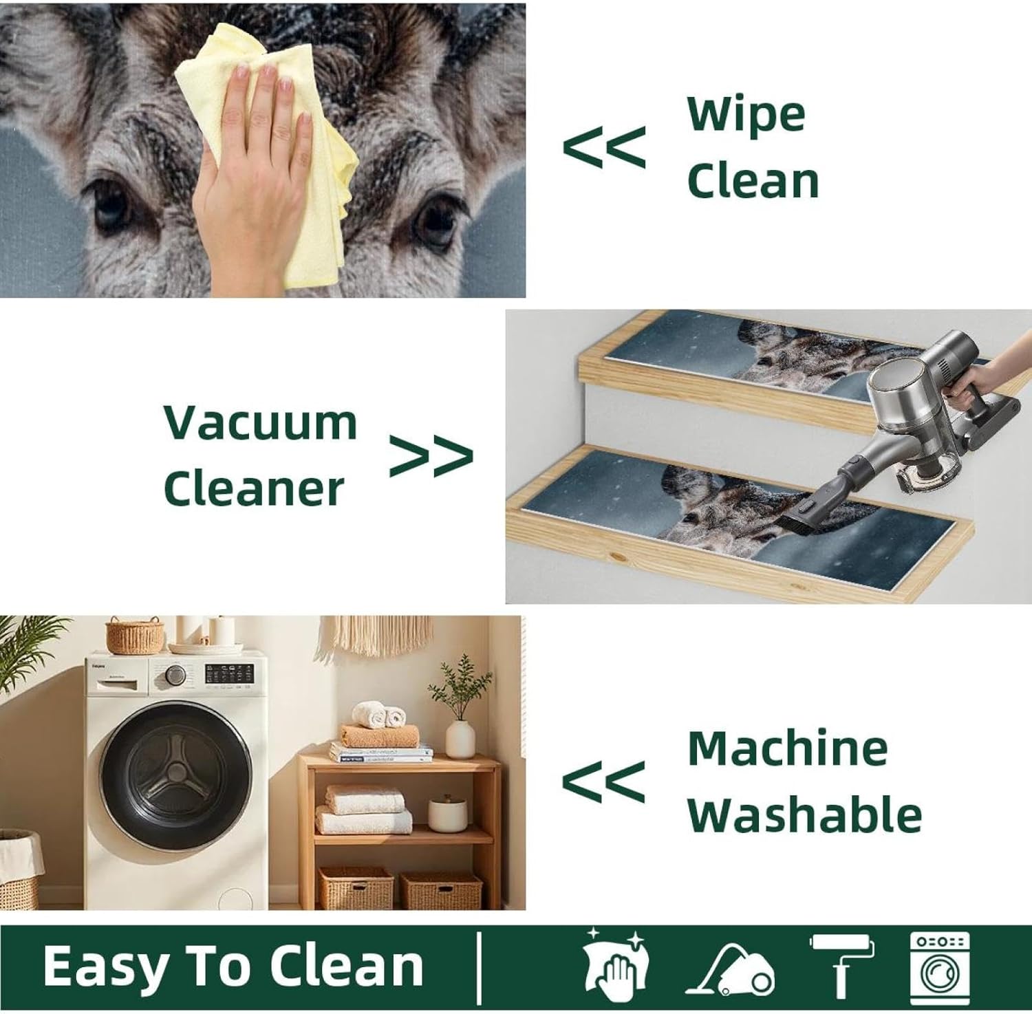 15PCS Carpet Stair Treads Non Slip for Wooden Steps, 8" X 30" Stair Runners Mats Indoor, Stain Resistant Staircase Step Treads Stair Rugs for Kids, Elders, Dogs