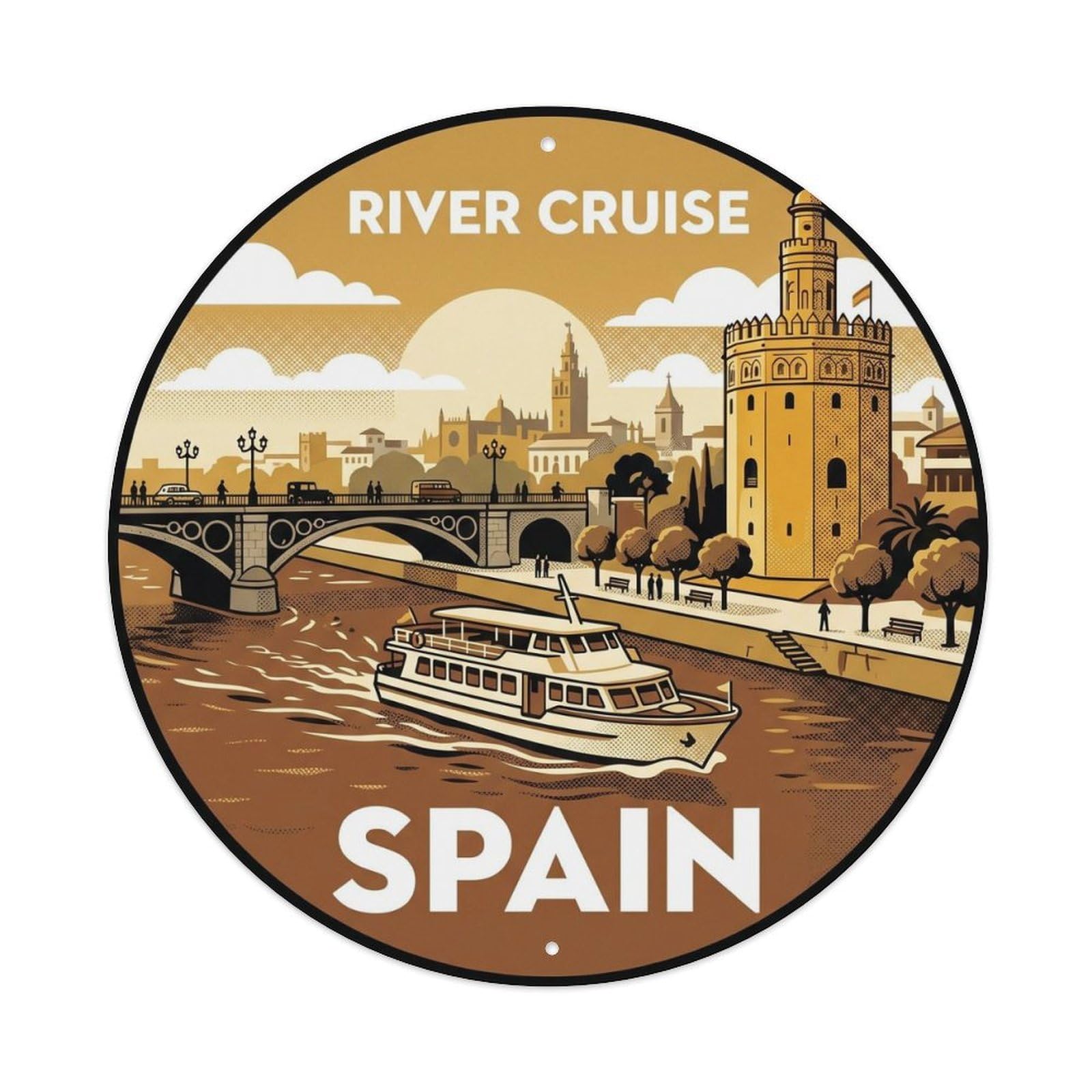 Sevilla River Cruise Spain Landmark Travel Metal Tin Sign