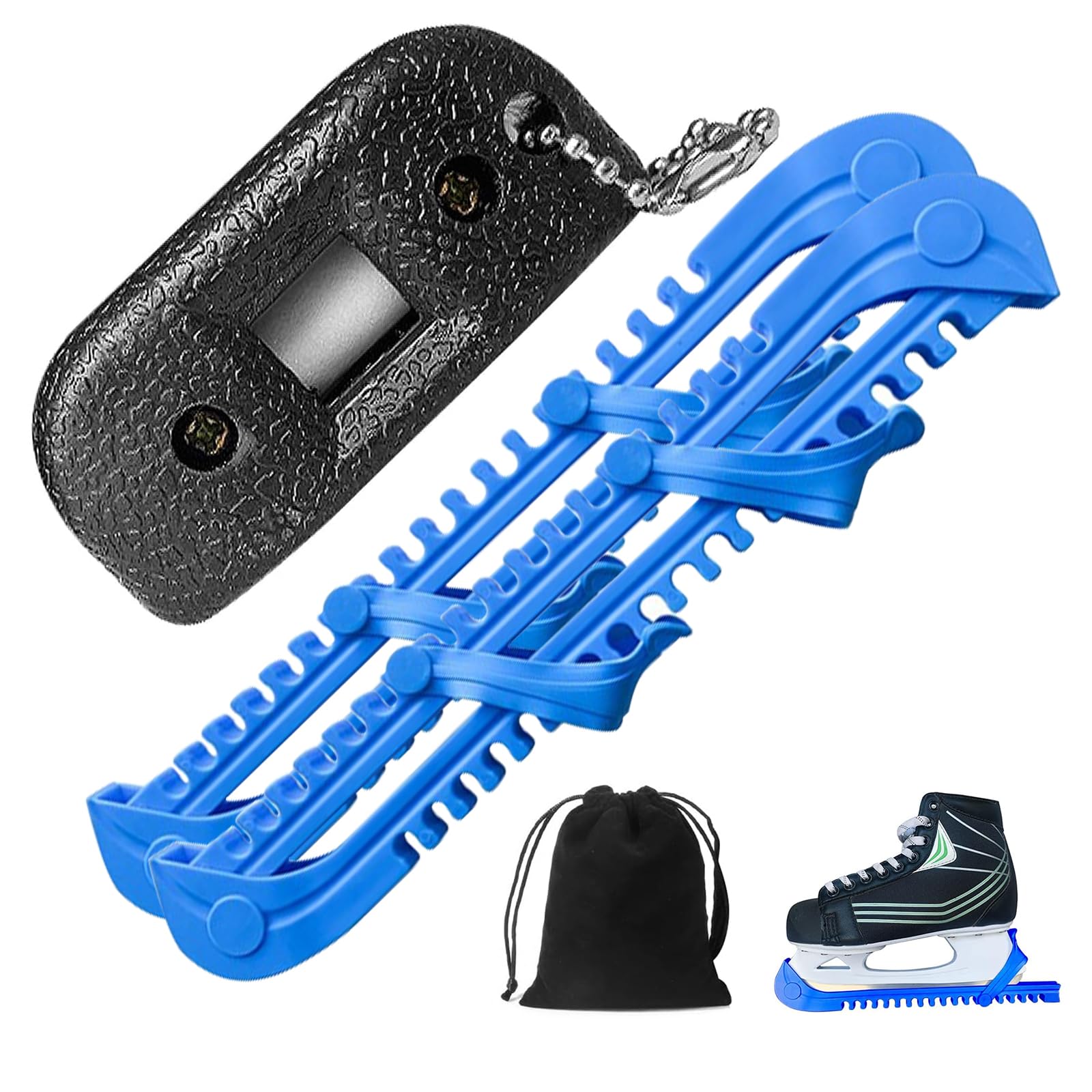 4 Pack Ice Skate Guards, 1 Pair Ice Skate Blade Covers, Ice Skate Sharpener with Velvet Bag, Ice Skating Accessories for Hockey and Figure Skating