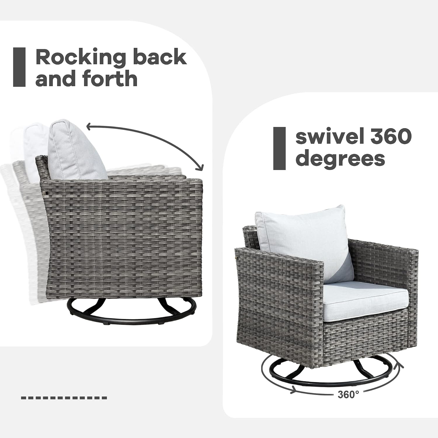 HOOOWOOO Patio Outdoor Furniture Sectional Couch Set,8 Piece Wicker Weather Resistant Conversation Set,Modern Corner Modular L Shaped Sofa Set with Table Swivel Chairs for Yard(Gray Grey)