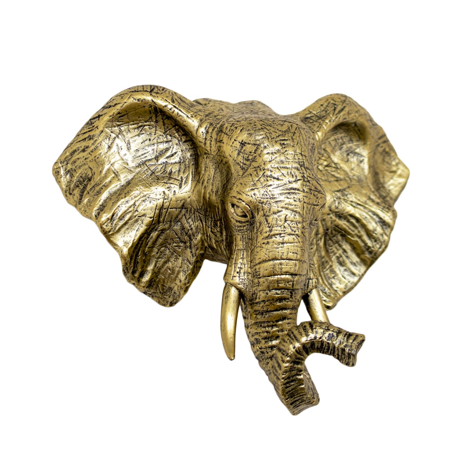 Darthome Antique Gold Elephant Head Wall Sculpture, Resin, Safari Animal Bust, Statement Wall Art, Indoor Home Decor, 27x22x22cm