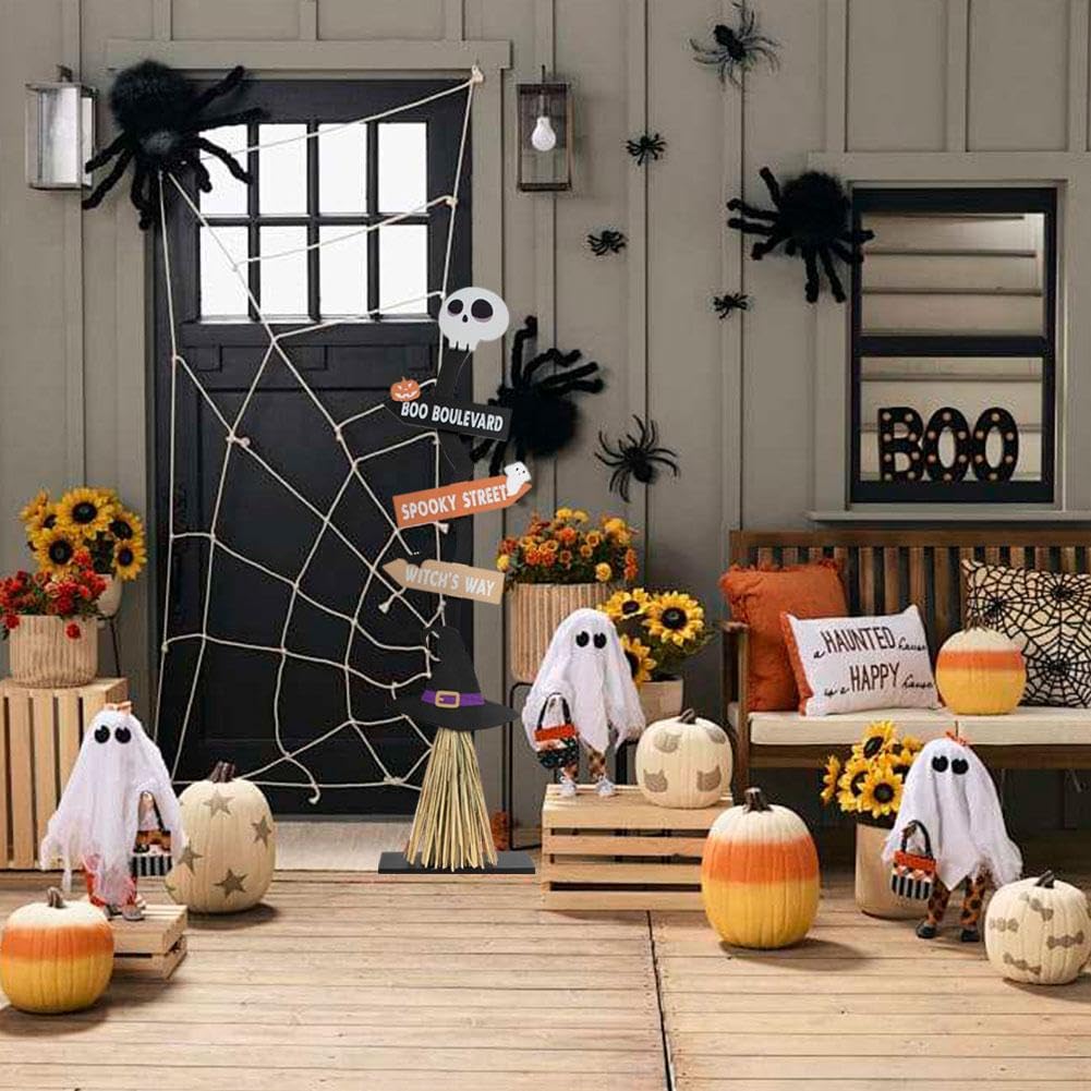 Decorazione Di Halloween – Scopa Della Strega Luminosa In Legno Con Luci LED, 127 Cm, Per Interni/Esterni, Kit Di Montaggio Incluso