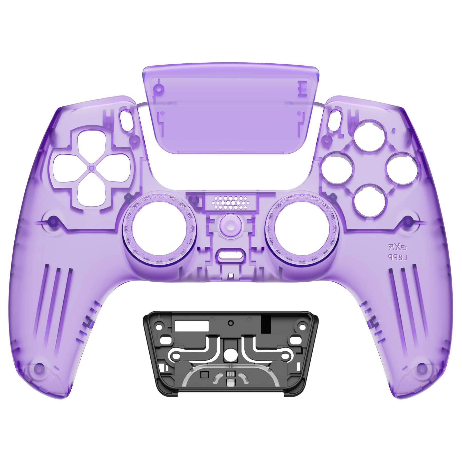 eXtremeRate LUNA Cover Frontale Touchpad Ricambio per ps5 Controller,Copertura Custodia Scocca Shell Ridisegnato Anelli Compatibile con ps5 Joystick BDM 010/020/030/040/050-Trasparente Viola