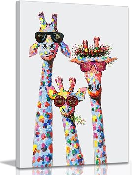 Giraffe Family Canvas Wall Art Animal Poster Prints Picture With Frame for Living Room Bedroom Nursery Office Kids Room Decor Gifts for Boy Girl and BabiesLovely Giraffe, 16inchx12inch