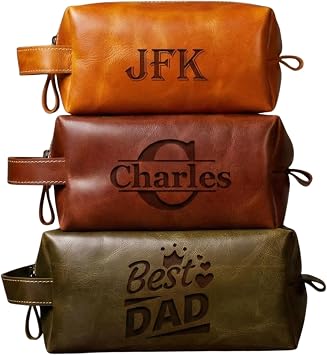 HARDISTON Personalized Genuine Leather Toiletry Bag for Men Handcrafted Custom Dopp Kit with Engraved Monogram, Travel Shaving Bag Gift for Dad, Husband, Boyfriend, Groomsmen